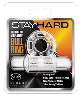 Blush Stay Hard 10 Function Vibrating Bull Ring Cock Ring Clear