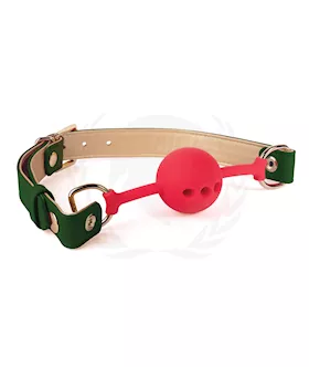 Spartacus Silicone Ball Gag wGreen Gold PU Straps  46 mm