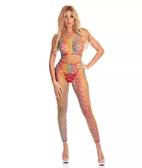 Pink Lipstick Roy G Biv 2 pc Bodystocking Rainbow OS