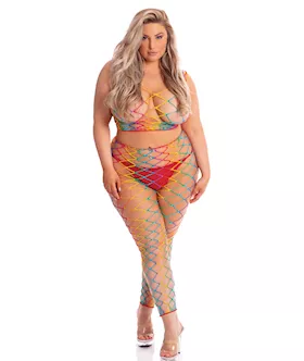 Pink Lipstick Roy G Biv 2 pc Bodystocking Rainbow QN