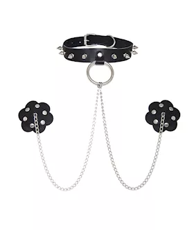 Neva Nude Burlesque Slave 4 U Chain Neck Choker Leather Reusable Silicone Pasties  Black OS