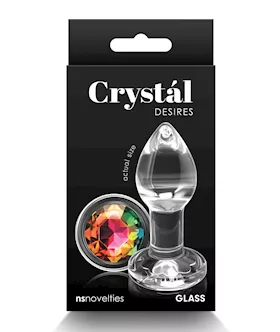 Crystal Desires Glass Round Gem Butt Plug Small  Rainbow