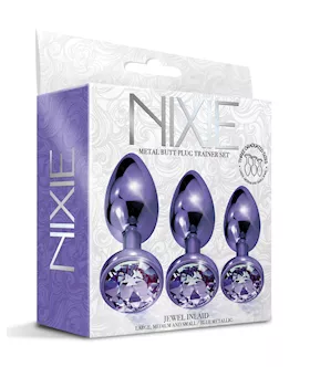 Nixie Metal Butt Plug Trainer Set wInlaid Jewel  Purple Metallic