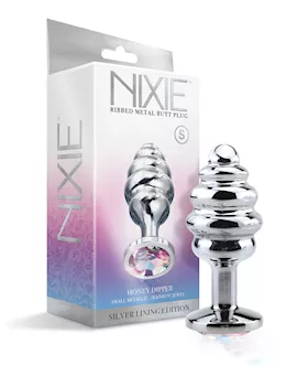 Nixie Honey Dipper Ribbed Metal Rainbow Jeweled Butt Plug  Small