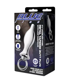 Blue Line 25quot Stainless Steel Metal Tapered Butt Plug With Loop Hardware