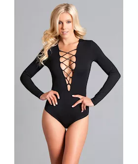 One Piece Long Sleeved Body Suit with Zig Zag Straps  ML