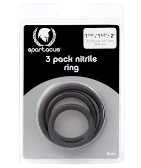 Spartacus Nitrile Cock  Ring Set  Black Pack of 3