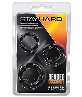 Blush Stay Hard Beaded Cock Rings 3 Pack  Black