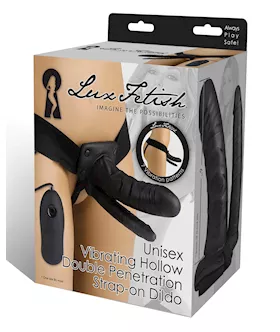 Lux Fetish Unisex Vibrating Hollow Double Penetration Strap On Dildo