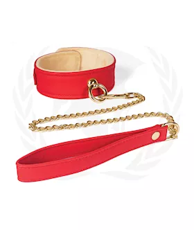 Spartacus Plush Lined PU Collar amp Chained Leash  Red
