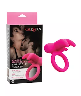 Silicone Rechargeable Triple Clit Flicker  Pink