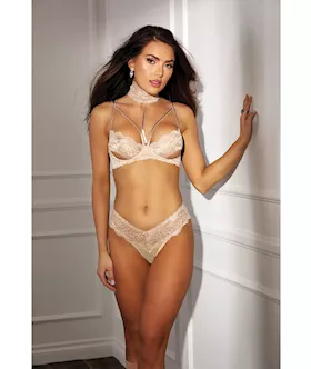 Absolutely Beautiful Stretch Lace Collard Bra amp Panty Goes wSOH31549 Nude 36