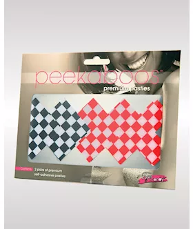 Peekaboos Off the Wall Checkered Pasties  2 Pairs 1 Black1 Red