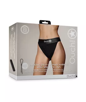 Shots Ouch Vibrating Strap On Panty Harness wOpen Back  Black XSS