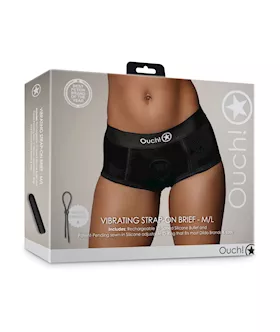 Shots Ouch Vibrating Strap On Brief Black ML