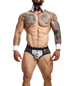 Male Basics MOB Maitre D Brief Bow amp French Cuffs BlackWhite LG