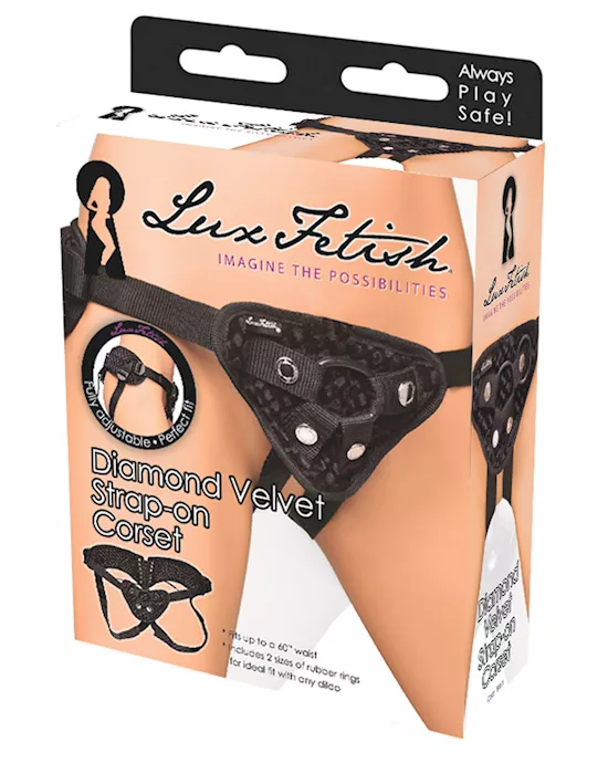 Lux Fetish Diamond Velvet Strap-on Corset - Black
