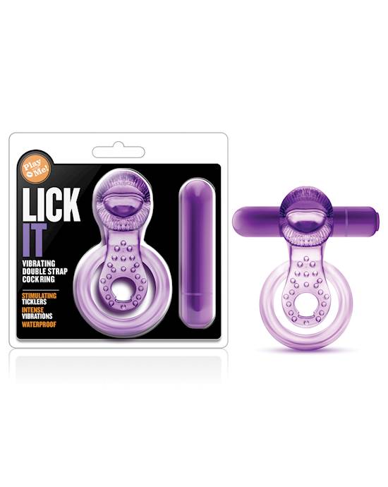 Blush Play with Me Lick it Vibrating Double Strap Cockring  Purple