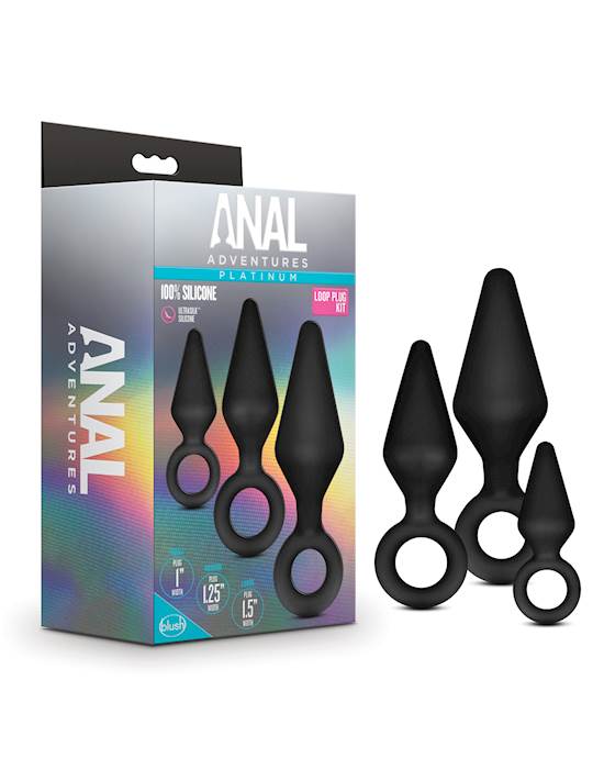 Blush Anal Adventures Platinum Silicone Loop Plug Kit  Black