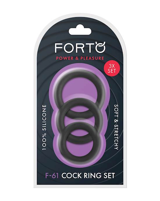 Forto F61 Liquid 3 Piece Cock Ring Set  Black