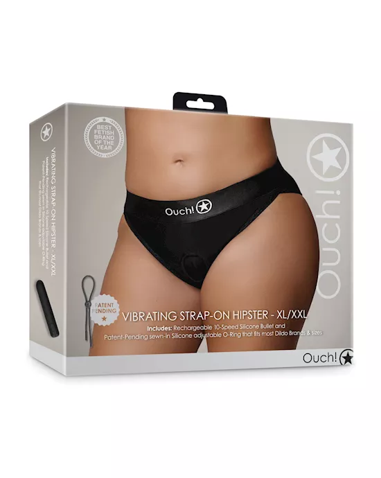 Shots Ouch Vibrating Strap On Hipster - Black XL/XXL